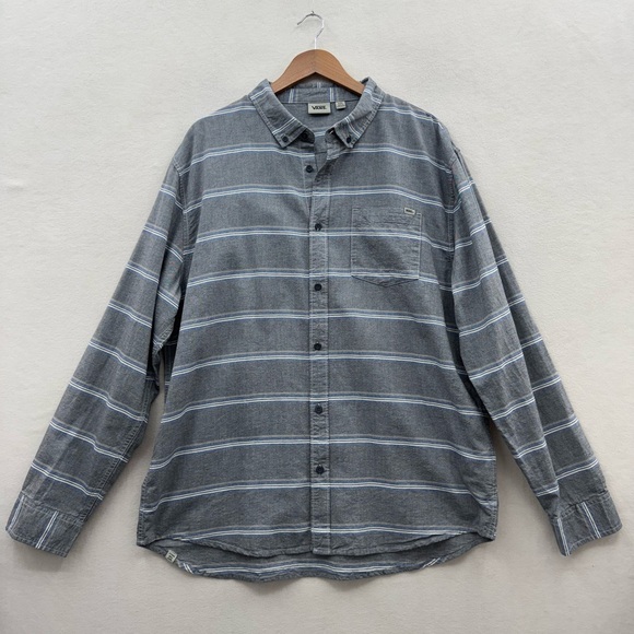 Vans Mens XXL Long Sleeve Button Up Pockets Gray Striped Shirt - Picture 1 of 7